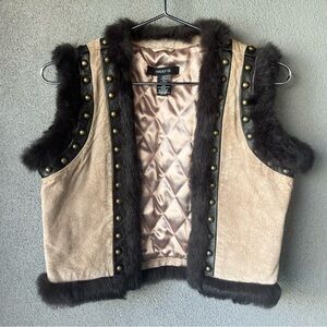 Arden B leather vest with 100% rabbit fur trim